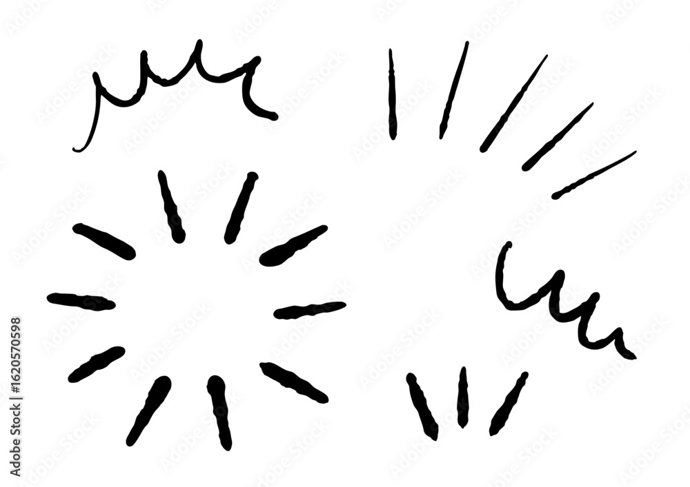 Obraz premium 手書きの黒い気づき線 漫符アイコンセット