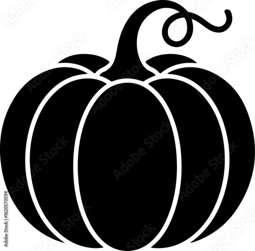black silhouette vector of a single pumpkin with a curled vine on top