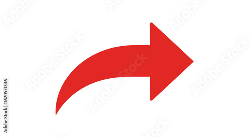 Red curved arrow pointing right indicating direction or forwarding action on a white background image