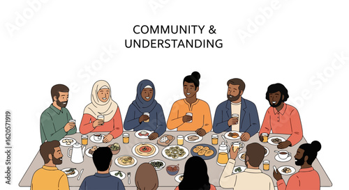 Diverse Group Sharing Meal: Community & Understanding