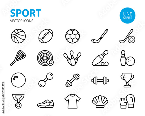 Collection of Sport Vector Icons Featuring Various Games and Athletic Equipment for Designs and Illustrations