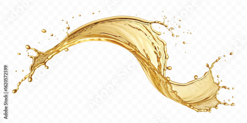 realistic smooth liquid gold or oil  splashes in curve style  isolated on transparent background