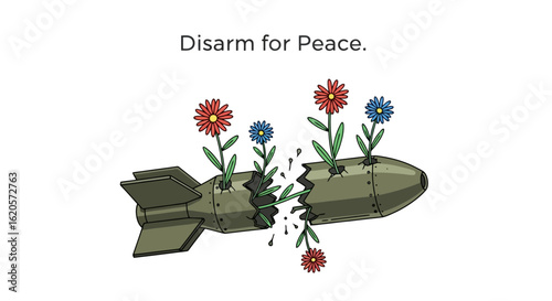 Flowers Blooming from a Broken Bomb for Peace