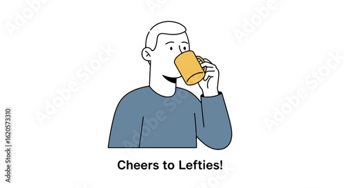 Left-Handed Drinker: Simple Illustration for Left-Handers Day