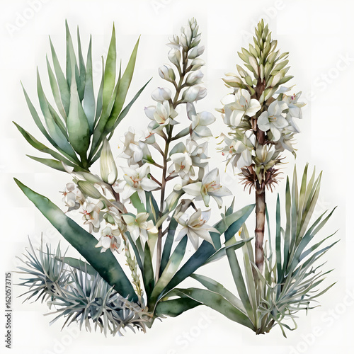 A close-up of a bouquet of white snowdrop flowers with green leaves and twigs, isolated on a white background