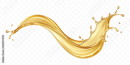 realistic smooth liquid gold or oil  splashes in curve style  isolated on transparent background