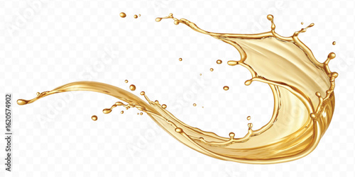 realistic smooth liquid gold or oil  splashes in curve style  isolated on transparent background
