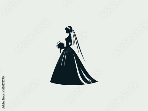 Elegant silhouette of bridal gown vector logo for luxury wedding boutiques