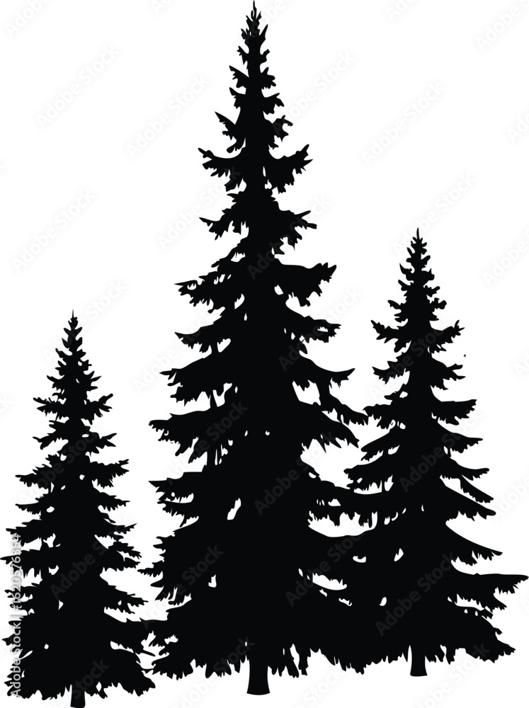 Fototapeta premium Christmas Pine Trees Silhouette Vector Illustration