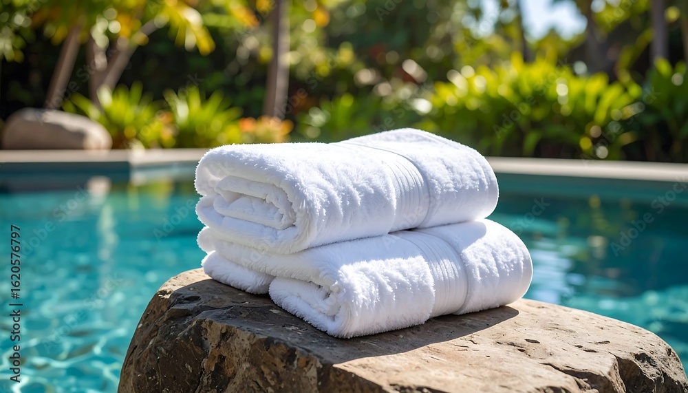 Obraz premium White Towels by Poolside Rock
