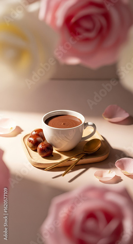 cup of coffee and a rose