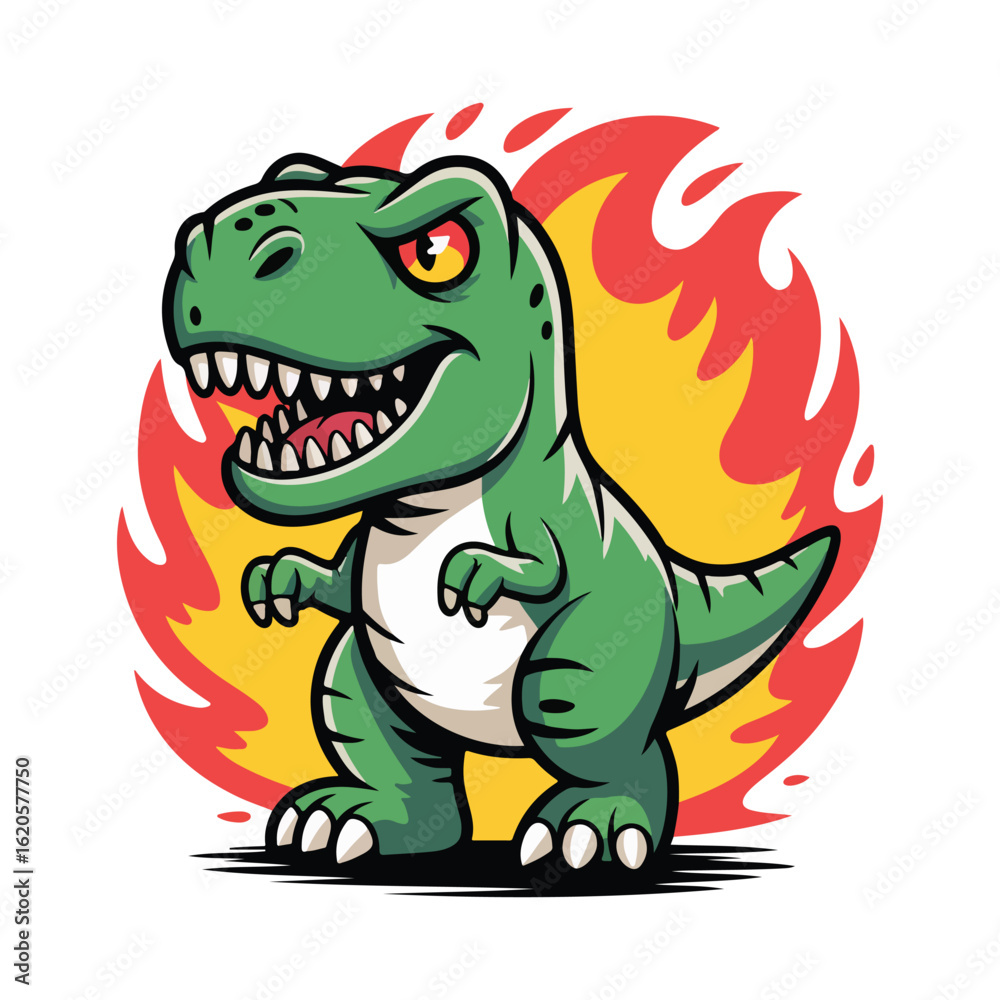 Obraz premium Cartoon Tyrannosaurus Rex in Front of Flames