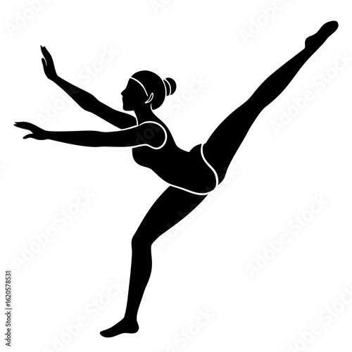 Black silhouette of a gymnast in a split white vector