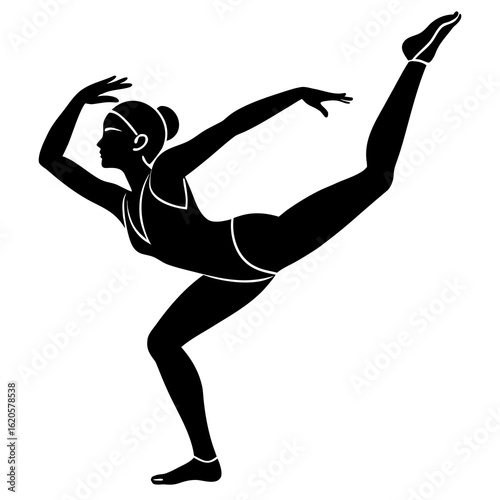 Black silhouette of a gymnast in a split pose white