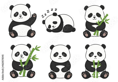Adorable Illustrations of Cute Pandas Engaging in Various Activities Depicting Their Playful Nature and Gentle Demeanor