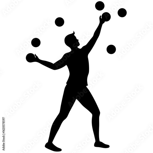 Black silhouette of a person juggling balls juggler