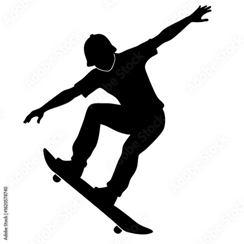 Black silhouette of skateboarder performing trick vector