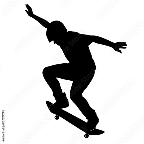 Black silhouette of skateboarder performing trick vector
