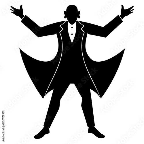 Dramatic performer in tuxedo black white