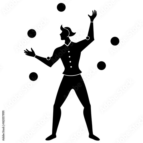 Juggler tossing balls silhouette black vector juggling