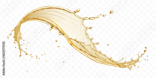 realistic smooth liquid gold or oil  splashes in curve style  isolated on transparent background