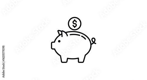 Vector illustration piggy bank with a dollar coin