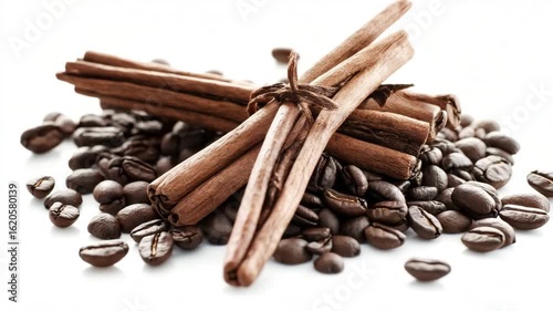 Wallpaper Mural Cinnamon sticks and coffee beans arranged on white background Torontodigital.ca