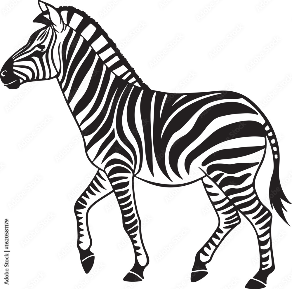 Obraz premium The image features a zebra positioned centrally, highlighting its unique striped pattern against a neutral background, Zebra vector style silhouette image