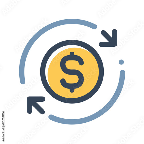 Money in hand icon Save money sign. Cash, loan, coin, dollar, saving, budget, finance, growth, investment, earning money, revenue symbol. Hands holding dollar coin flat and line style - stock vector.