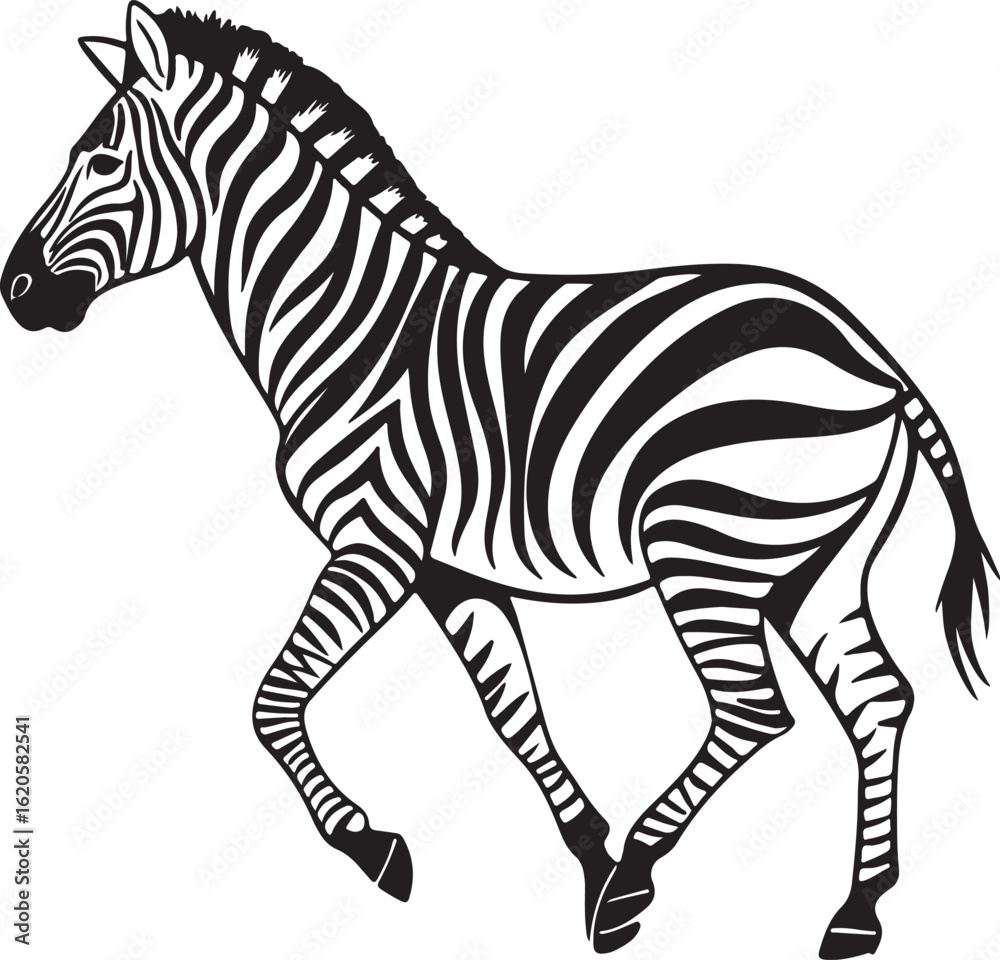 Obraz premium The image features a zebra positioned centrally, highlighting its unique striped pattern against a neutral background, Zebra vector style silhouette image