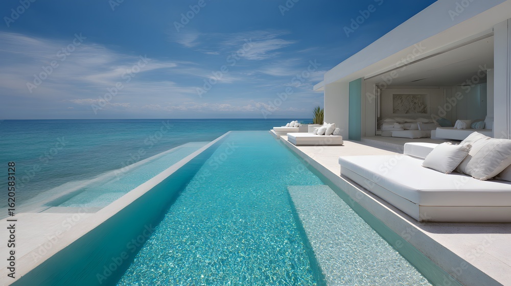 Fototapeta premium Stunning infinity pool overlooking the ocean.