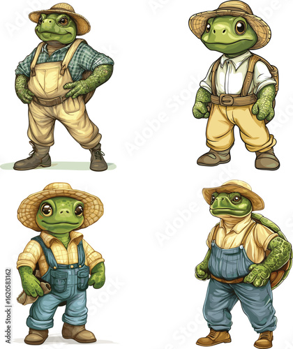 Turtle wearing farmer clothes vector style on white background