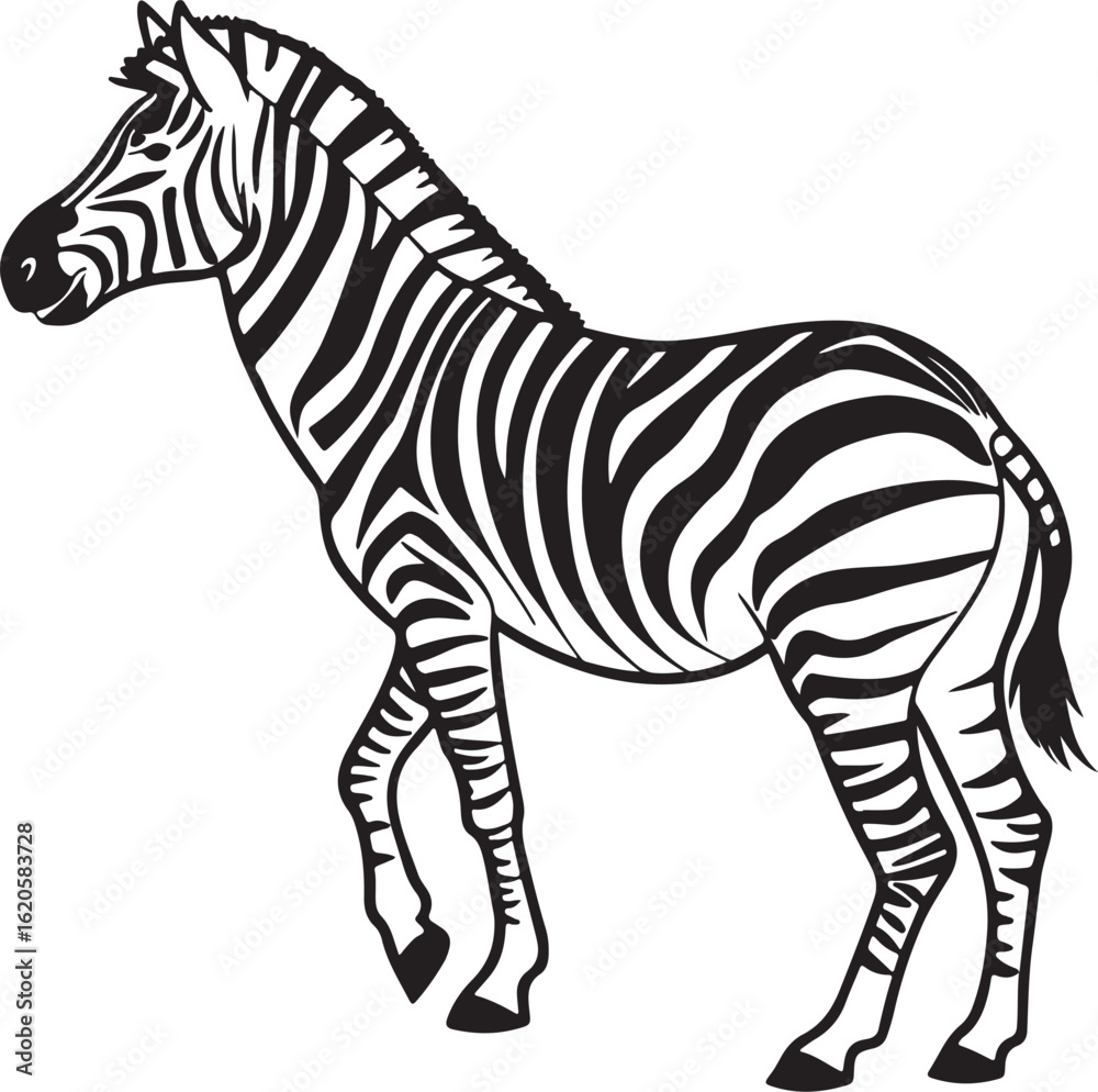 Fototapeta premium The image features a zebra positioned centrally, highlighting its unique striped pattern against a neutral background, Zebra vector style silhouette image