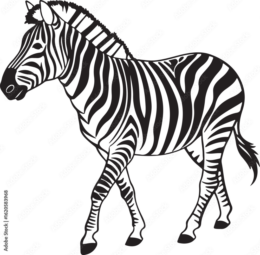 Obraz premium The image features a zebra positioned centrally, highlighting its unique striped pattern against a neutral background, Zebra vector style silhouette image