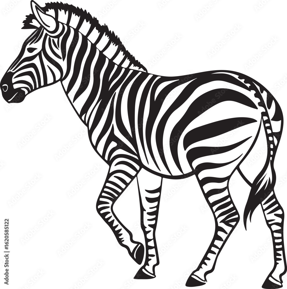 Obraz premium The image features a zebra positioned centrally, highlighting its unique striped pattern against a neutral background, Zebra vector style silhouette image