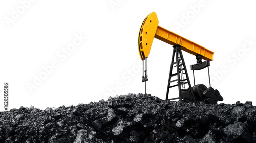 An isolated oil pump jacked extracting crude oil from surface on white background 