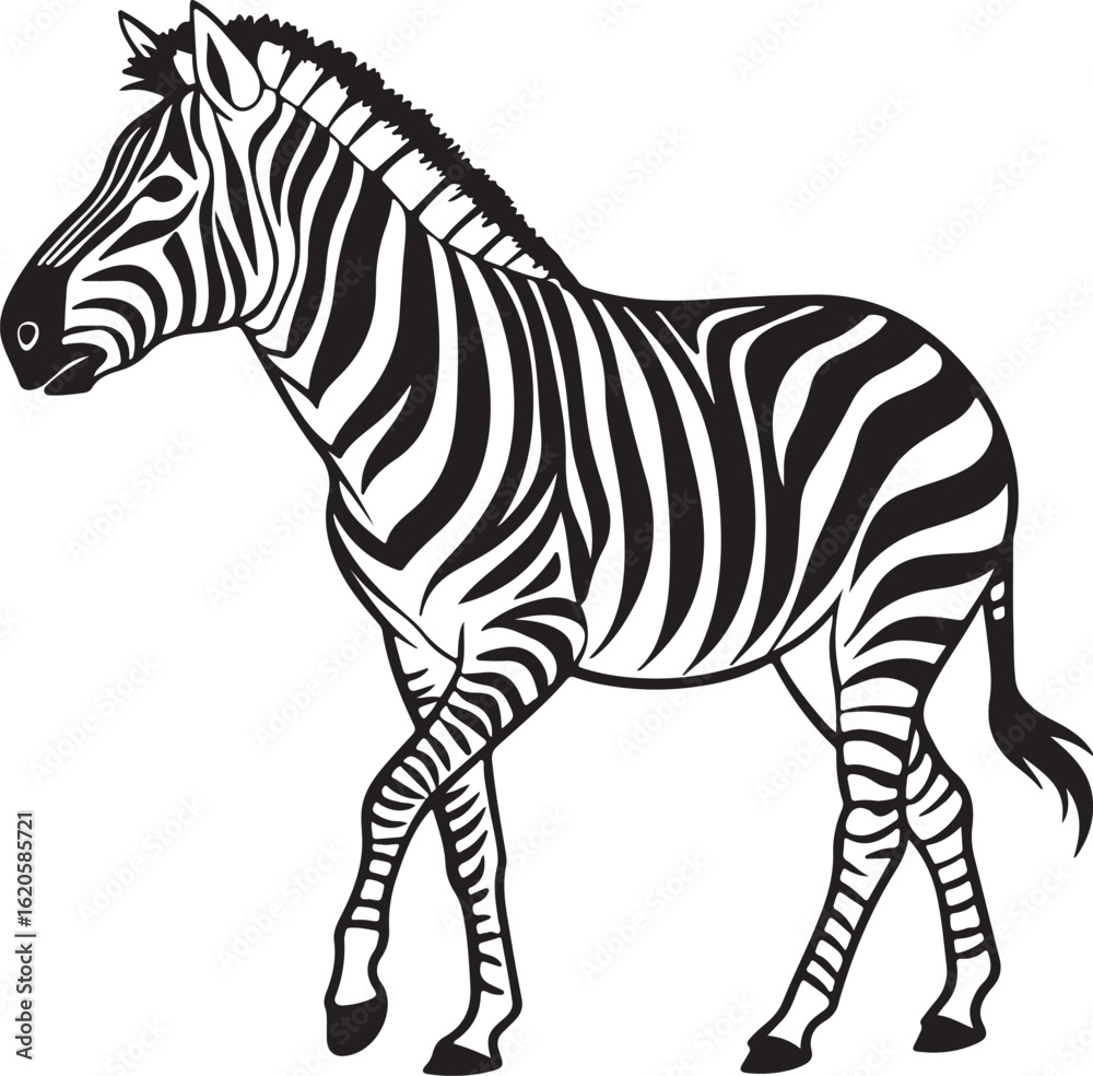 Fototapeta premium The image features a zebra positioned centrally, highlighting its unique striped pattern against a neutral background, Zebra vector style silhouette image