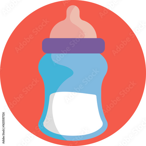 A baby bottle filled with milk, symbolizing infant feeding and nutrition.