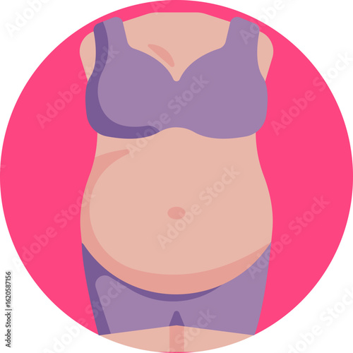 Visual representation of a round, swollen belly with visible skin texture in maternity.