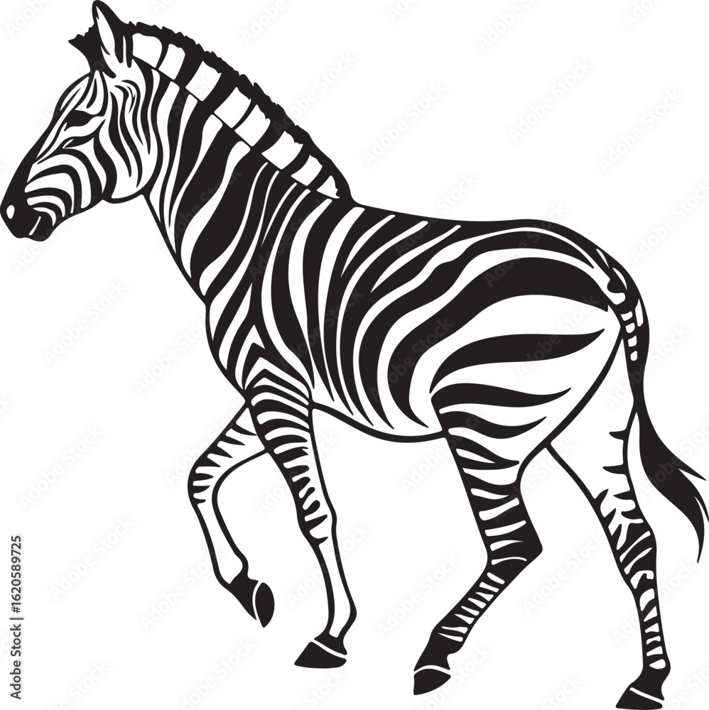 Obraz premium The image features a zebra positioned centrally, highlighting its unique striped pattern against a neutral background, Zebra vector style silhouette image