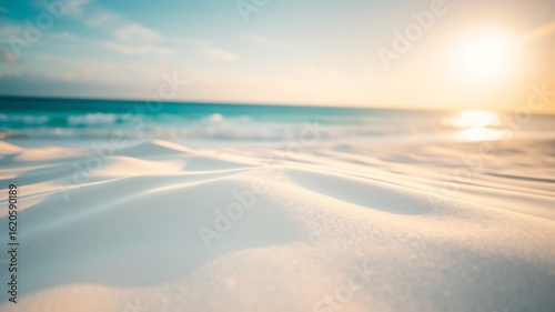 Fototapeta Naklejka Na Ścianę i Meble -  Sunlit sand dunes meet turquoise ocean waves beach