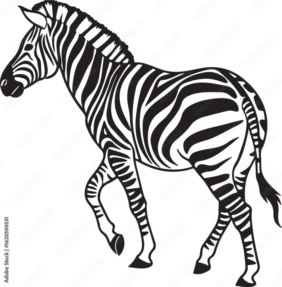 Obraz premium The image features a zebra positioned centrally, highlighting its unique striped pattern against a neutral background, Zebra vector style silhouette image