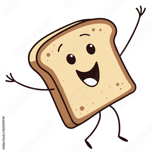 Happy cartoon slice of toast isolated on white background