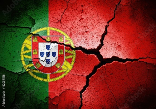 The portuguese flag is cracked and distressed