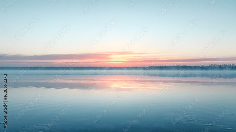 Obraz premium Still Lake with Faint Sunrise Reflection white isolated background : Batch, in high resolution clean minimal style stock photo illustration background image ideal for templates advertisements and weba