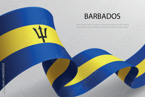 Barbados Flag Waving Ribbon Design on Light Background