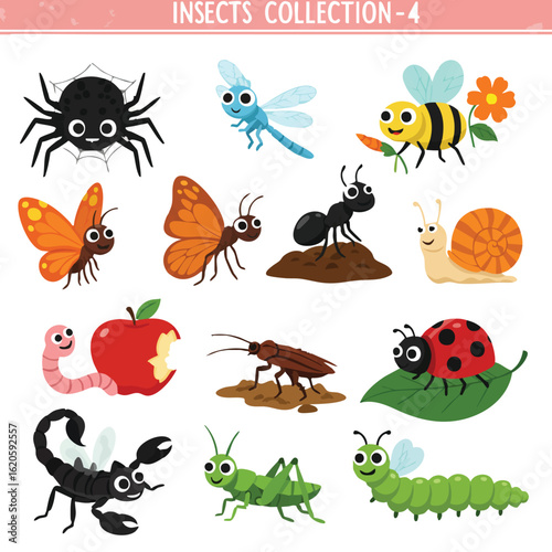A Delightful Collection of Cute and Friendly Cartoon Insects and Bugs with Big Eyes for Educational Purposes