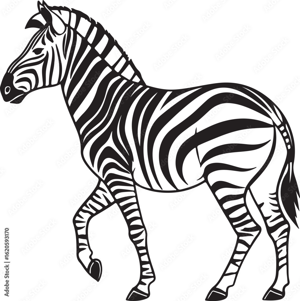 Obraz premium The image features a zebra positioned centrally, highlighting its unique striped pattern against a neutral background, Zebra vector style silhouette image