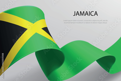Jamaica Flag Waving Ribbon Design on Light Background