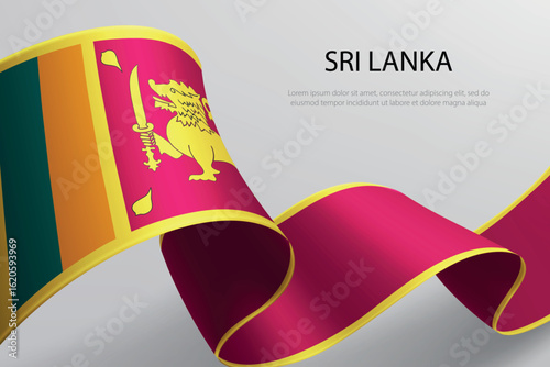 Sri Lanka Flag Waving Ribbon Design on Light Background